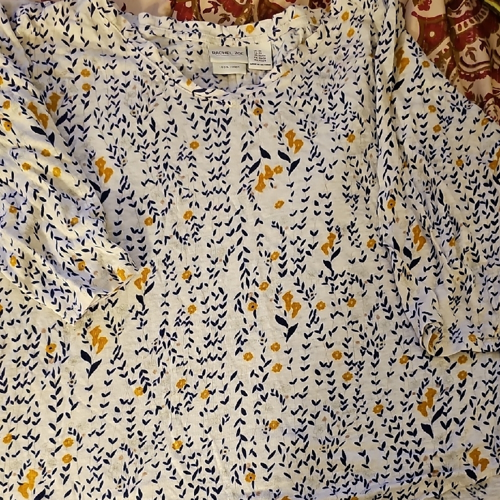 Rachel & Zoe  Vibrant White and Orange Blouse